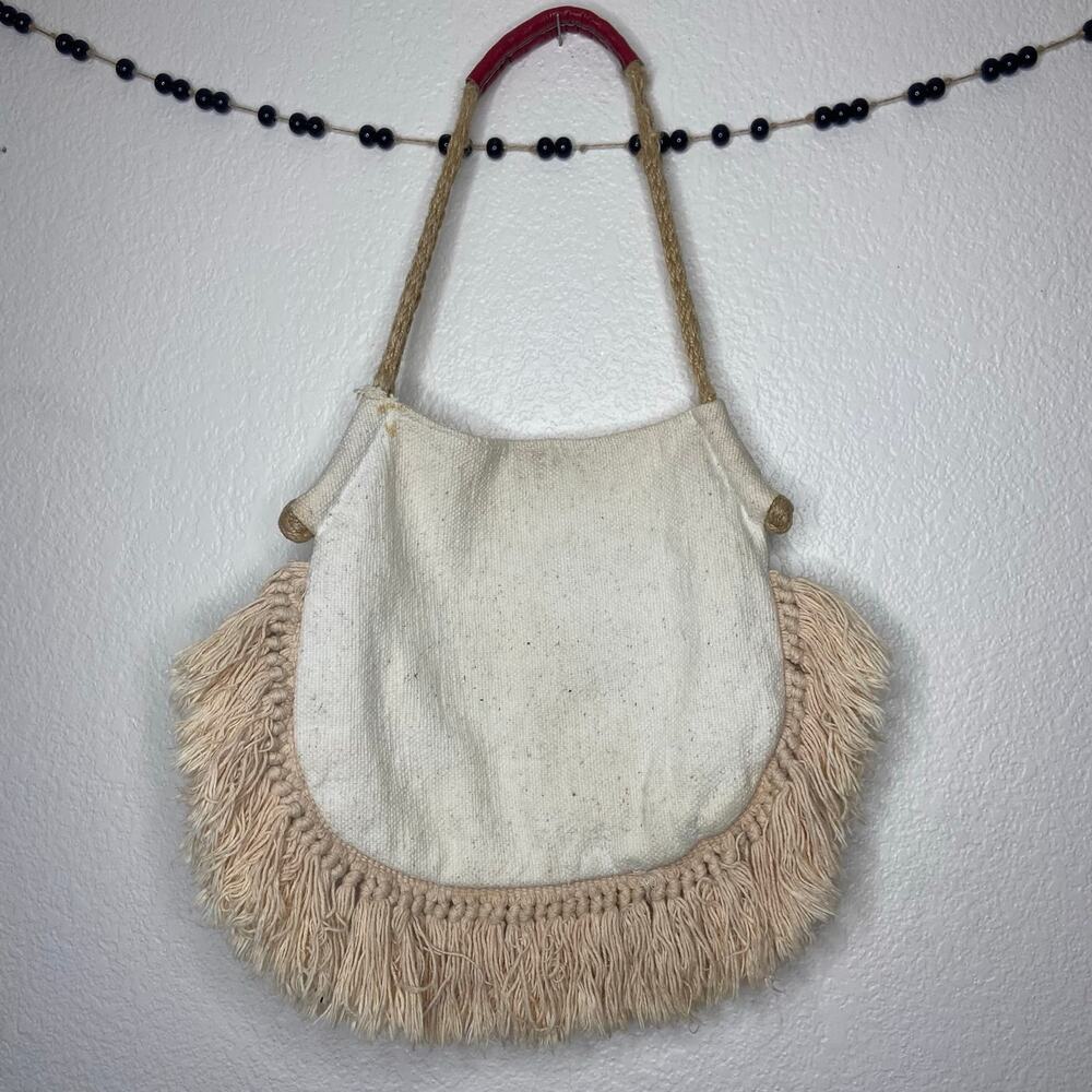 Boho Canvas Shoulder Bag w/ Fringe - Picture 6 of 9